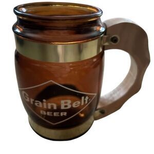 Grain Belt Beer Brown Glass Siesta Ware Mug With Wood Handle